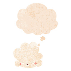 cute cartoon cloud and thought bubble in retro textured style