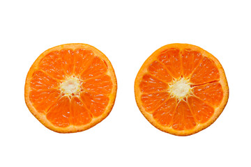Mandarin cut in half on a white background