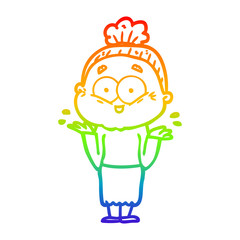 rainbow gradient line drawing cartoon happy old woman