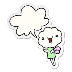 cute cartoon cloud head creature and speech bubble sticker