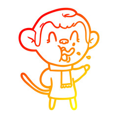 warm gradient line drawing crazy cartoon monkey