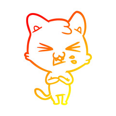 warm gradient line drawing cartoon cat hissing