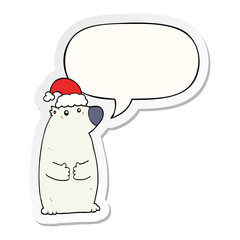 cartoon bear wearing christmas hat and speech bubble sticker