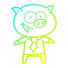 cold gradient line drawing cheerful pig in office clothes