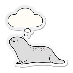 cartoon seal and thought bubble as a printed sticker