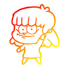 warm gradient line drawing cartoon girl smiling