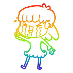 rainbow gradient line drawing cartoon woman in tears