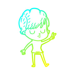 cold gradient line drawing cartoon woman