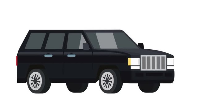 Flat cartoon isolated black off road vehicle car animation side view