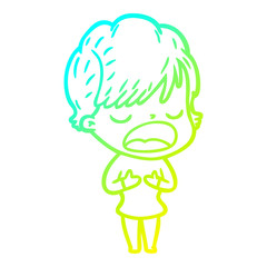 cold gradient line drawing cartoon woman talking