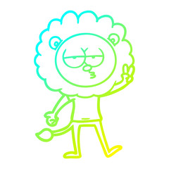 cold gradient line drawing cartoon bored lion waving
