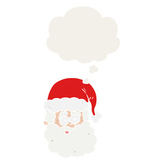 cartoon santa claus and thought bubble in retro style