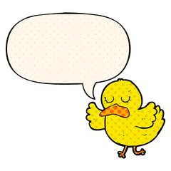 cartoon duck and speech bubble in comic book style