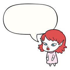 cartoon elf girl and pointy ears and speech bubble