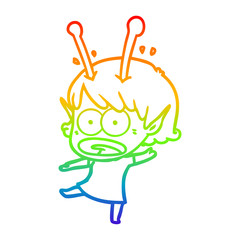 rainbow gradient line drawing cartoon shocked alien girl