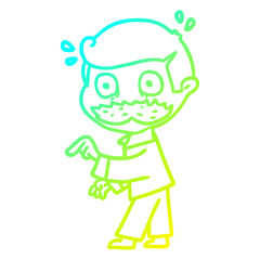 cold gradient line drawing cartoon man with mustache making a point
