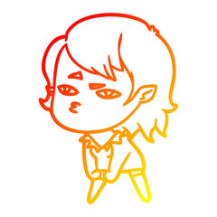 warm gradient line drawing cartoon vampire girl