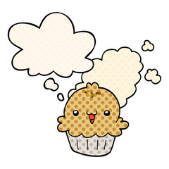 cute cartoon pie and thought bubble in comic book style
