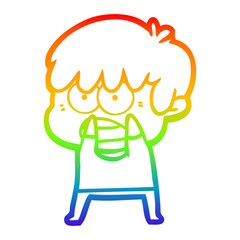 rainbow gradient line drawing worried cartoon boy