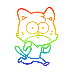 rainbow gradient line drawing cartoon nervous cat