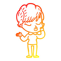 warm gradient line drawing cartoon woman with eyes shut