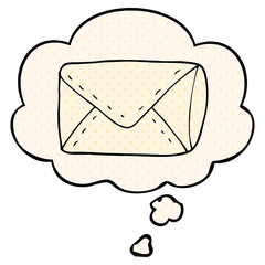 cartoon envelope and thought bubble in comic book style