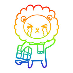 Obraz na płótnie Canvas rainbow gradient line drawing cartoon crying lion