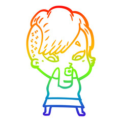 Obraz na płótnie Canvas rainbow gradient line drawing cartoon surprised girl