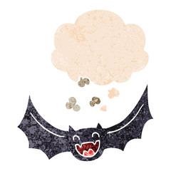 cartoon bat and thought bubble in retro textured style