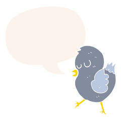 cartoon bird and speech bubble in retro style