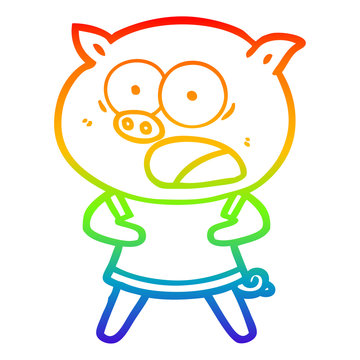 recommend clip art: rainbow gradient line drawing cartoon pig shouting