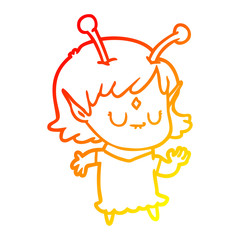 warm gradient line drawing cartoon alien girl dancing