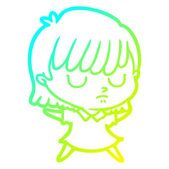 cold gradient line drawing cartoon woman