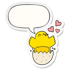 cute hatching chick cartoon and speech bubble sticker