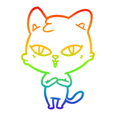 rainbow gradient line drawing cartoon cat