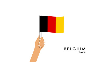 Vector cartoon illustration of human hands hold Belgium flag. Isolated object on white background.