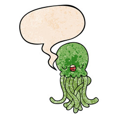 cartoon jellyfish and speech bubble in retro texture style