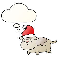 cute christmas dog and thought bubble in smooth gradient style