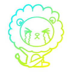 cold gradient line drawing cartoon crying lion