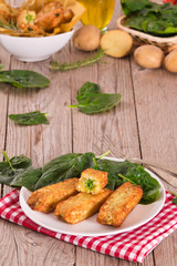 Potato croquettes with spinach and mozzarella. 