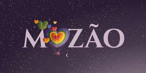 Heart Shaped Air Balloon. Valentines Day Vector Illustration. Love Representation. Romantic postcard, banner, invitation. Title, logo, lettering.