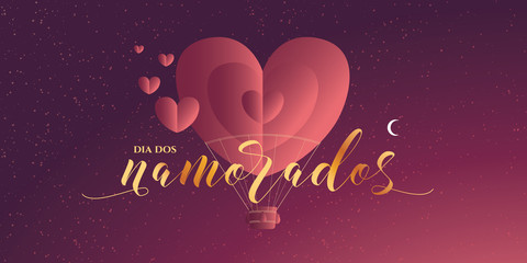 Fototapeta na wymiar Heart Shaped Air Balloon. Valentines Day Vector Illustration. Love Representation. Romantic postcard, banner, invitation. Title, logo, lettering.