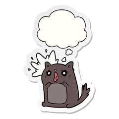 cartoon shocked cat and thought bubble as a printed sticker