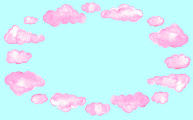 Frame of pink clouds. Set of watercolor clouds for your design	