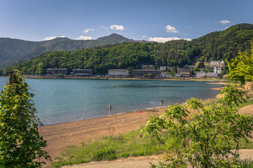 Kawaguchiko - May 24, 2019: Landscape of lake Kawaguchi, Japan