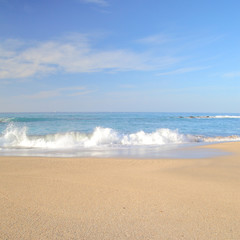 Fototapeta na wymiar waves on the water of a sandy summer beach