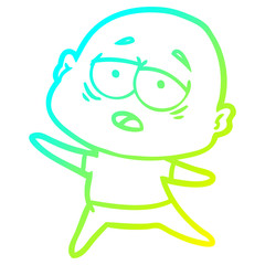 Fototapeta premium cold gradient line drawing cartoon tired bald man