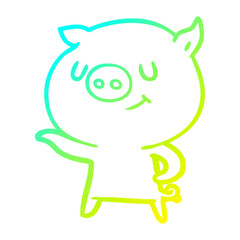 cold gradient line drawing happy cartoon pig