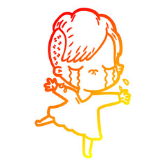 warm gradient line drawing cartoon crying girl
