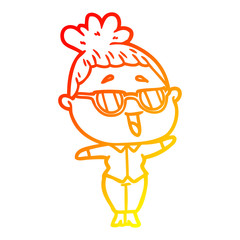 warm gradient line drawing cartoon happy woman wearing spectacles